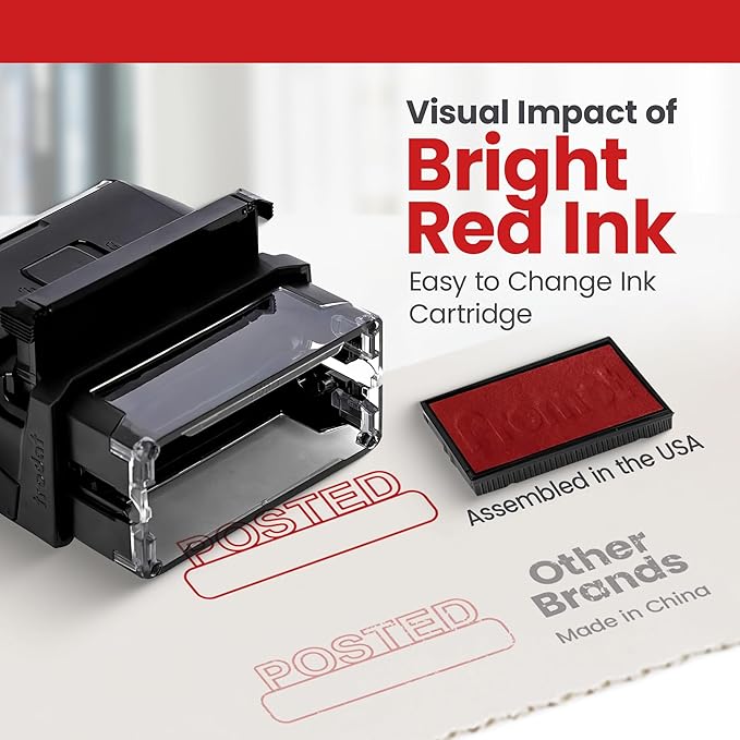 Promot Posted Self Inking Rubber Stamp - Refillable Stampers for Office - Business, Accounting, Bookkeeping, Coding, Legal, Notary, Work, Ordering, Inventory Stamps - Red Ink