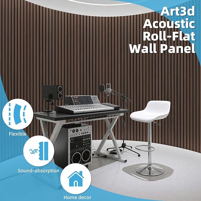 Art3d 1-Pack Acoustic Wood Slat Wall Panel with Roll-Flat Design - 95.3 x 23.8 Inch Sound Absorbing Panels for Living Room Columns Corridor Curved Wall Decor, Walnut