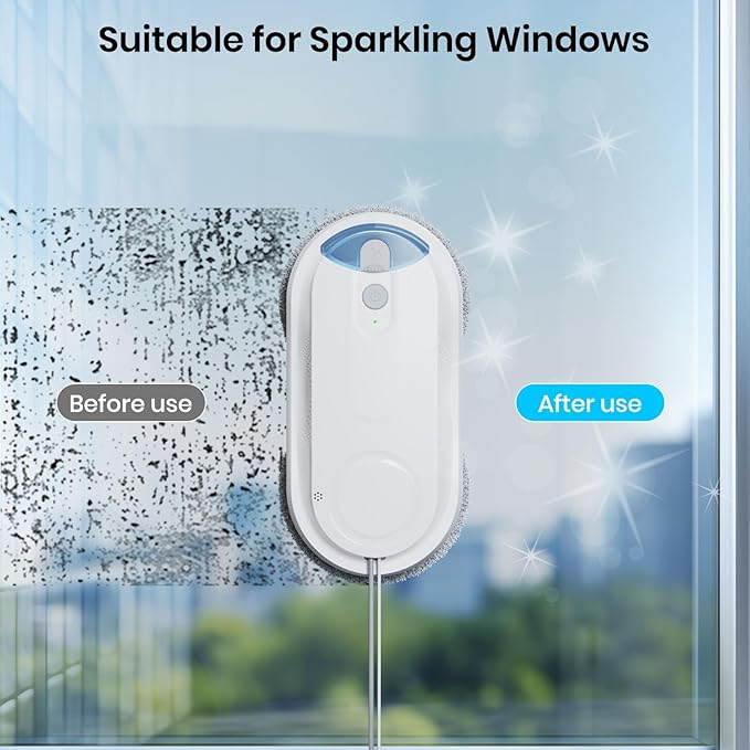 KKI Window Cleaning Robot, Auto Window Cleaner Robot, Dual Spray, Max 3200Pa, AI Path Planning & Edge Detection, Remote Control for High-Rise Windows, Glass Door,10xCloths, X3 (White)