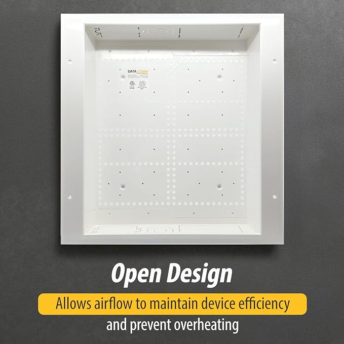 DataComm Electronics 45-8011-1P Multi-Functional Recessed Media Box with Integrated Duplex Power Receptacle For Seamless Home & Office Connectivity Solutions, In Wall Box, Hides TV Outlet & Cables