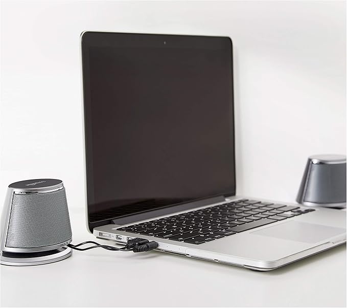 Amazon Basics Stereo 2.0 Speakers for PC or Laptop with Volume Control, 3.5mm Aux input, USB-Powered, 1 Pair, Silver