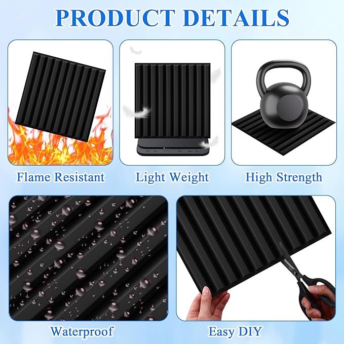 Nuanchu 60 Pcs 3D Slat Wall Panels 12 x 12 Inch PVC Fluted Textured Panel Cuttable Paintable DIY Wall Art Decorative Tiles for Ceiling Studio Bathroom Interior TV Background (Black)