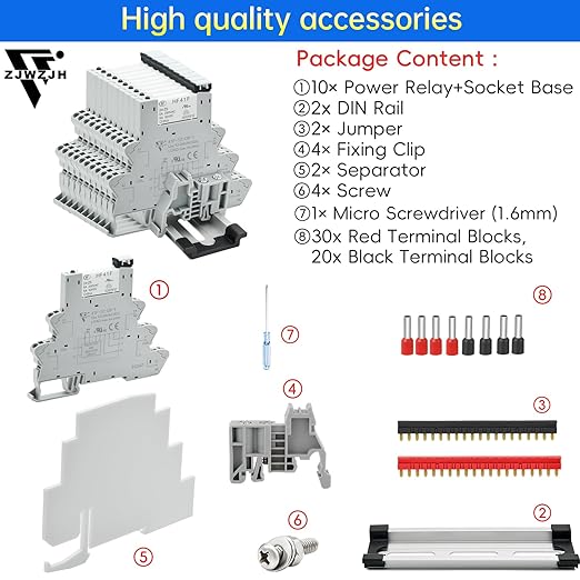 UL Listed 10Pcs Electromagnetic Relay for PLC;24V Relay Din Rail; 24VDC and 24VAC Both; SPDT 6 Amp Push in Socket Screw-Free Wiring