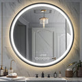 28 Inch Wall-Mounted Round Bathroom Mirror with LED-Lights - Frame Vanity Mirrors (28" x 28", Black)