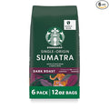 Starbucks Whole Coffee Beans, Dark Roast Hot or Iced Coffee, Single-Origin Sumatra, Six 12 oz Bags