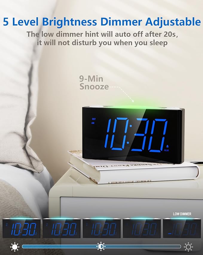 Digital Alarm Clock for Bedroom - 7 Color Night Light, USB and Type-C Charger,7.5" Large Number Screen & Dimmer,12/24H,Battery Backup,Easy Loud Electric Alarm Clock for Heavy Sleeper,Boy&Girl Kid Teen