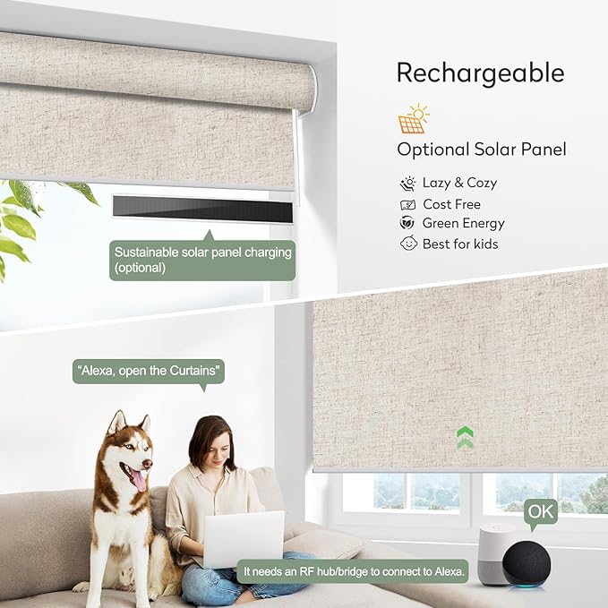 ZSHINE Motorized Blackout Window Blinds Customize Width Remote Control Wireless and Rechargeable Window Roller Shades for, Home, Office, Hotel, Restaurant and Cinema(82067K)