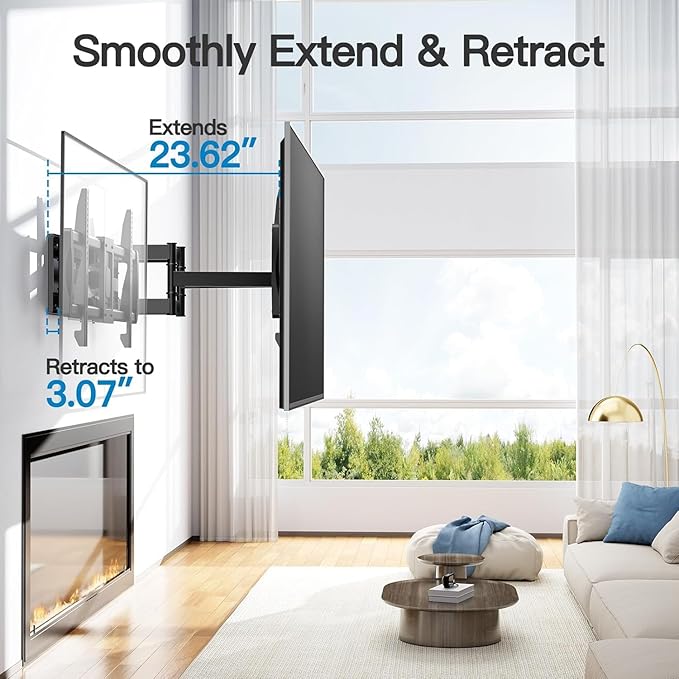 PERLESMITH Full Motion TV Wall Mount for 42”-97” TVs up to 165lbs, TV Mount Bracket with Dual Articulating Arms Swivel Tilt Extension, Max VESA 800x400mm, Fits 16”18” to 24" Studs, PSXFK1