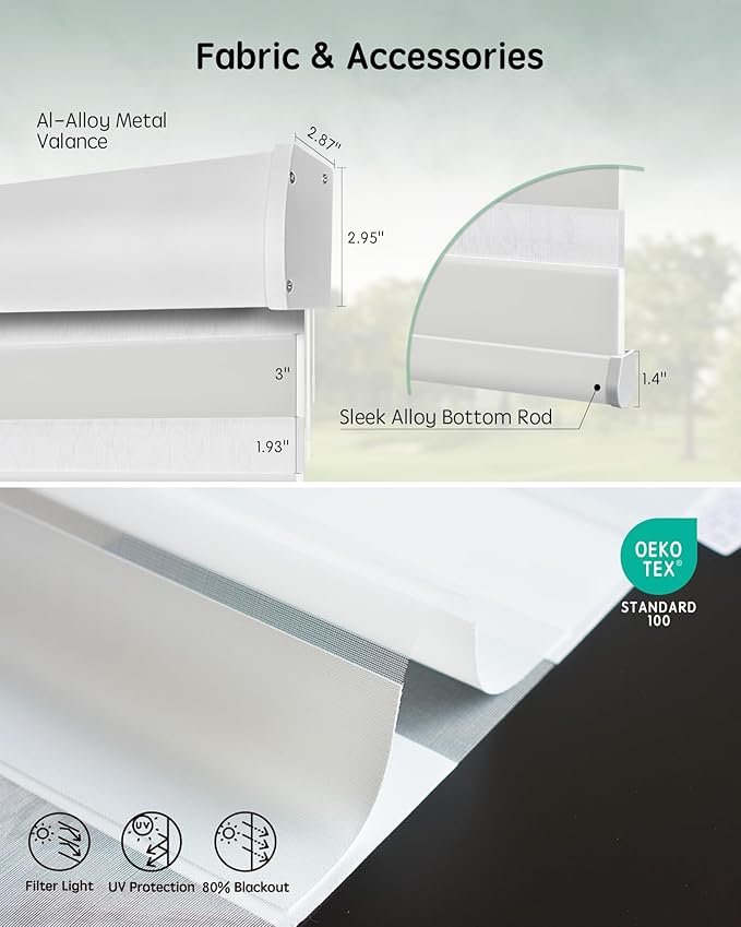 Yoolax Motorized Blinds with Remote, Electric Zebra Blinds for Indoor Windows, Room Darkening Smart Shades with Voice Control, Compatible with Alexa Google Home, APP Control, 32" W x 72" H, White