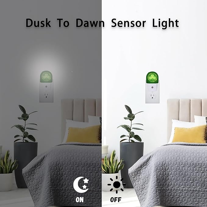 Axxitude St Patrick's Day Shamrock Night Lights Plug into Wall for Girls Boys Room,Night Light LED Lamp Dusk to Dawn Sensor Round Lamp for Bedroom Bathroom Hallway Home Wall Decor Nightlight