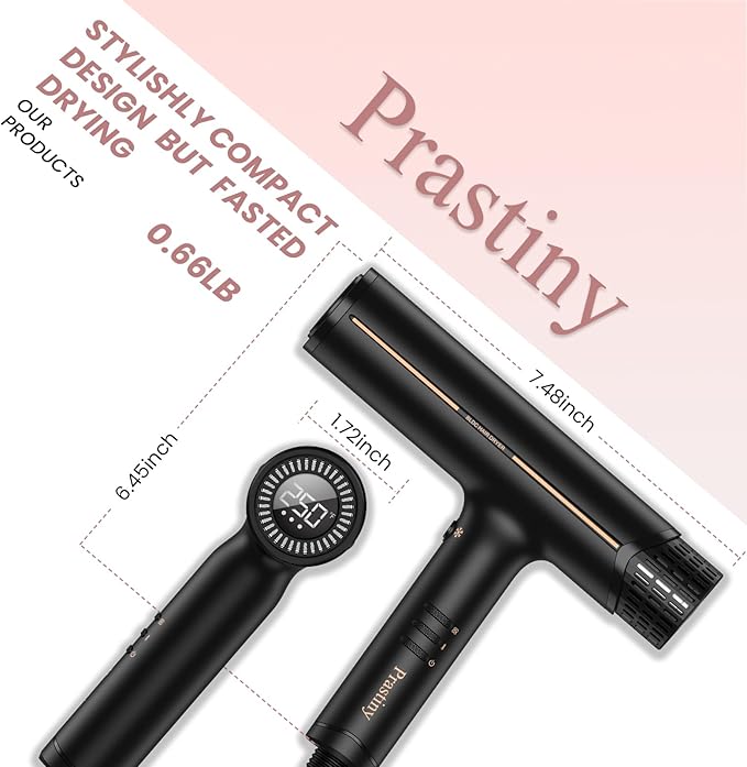 Prastiny Hair Dryer with Diffuser: Professional High Speed Quiet Ionic Blow Dryer - Intelligent Heat Control - Lightweight Portable Travel & Home for Women & Stylists Frizz Free Styling SGS Certified