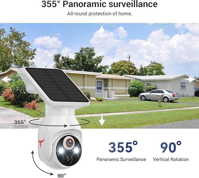 GlowPop 1080p Security Camera Wireless with Solar Panel, 2.4G WiFi Only, AI Human Detection, 2-Way Audio, Color Night Vision, Indoor/Outdoor Surveillance Bullet Cam, Cloud Storage (Sold Separately)