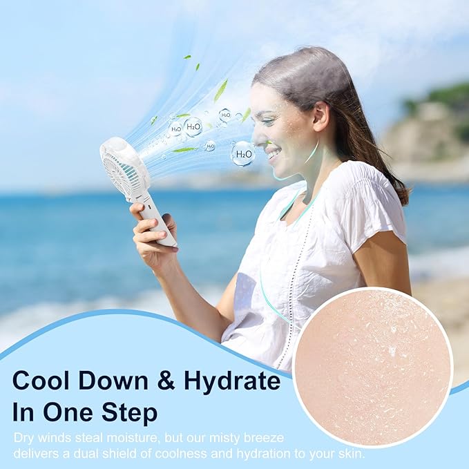 HandFan Upgraded Portable Misting Fan, Handheld Spray Water Mister Fan, USB Rechargeable Personal Mist Fans, Mini Cooling Hand Fans for Summer Beach Travel Concerts, Gifts for Women(White)