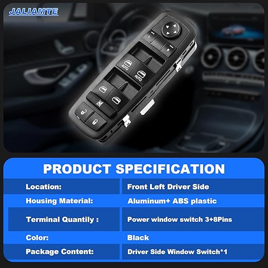 JALIAMTE 68086693AC Master Power Window Switch, Window Control Switch 8+3 Pins Driver Side Power Switch Compatible with 2011-2013 Dodge Durango/Grand Cherokee, Replaces OE# 68086693AD, 68086693AE