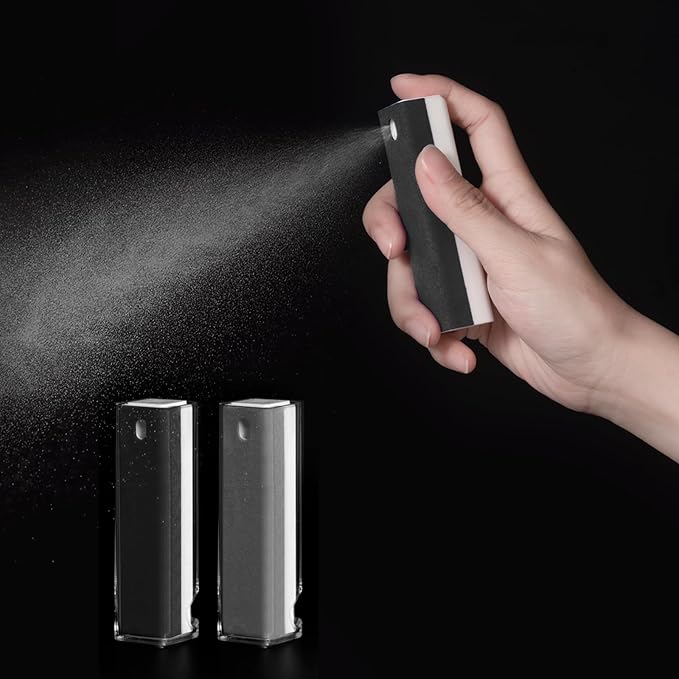 CLICK CLEAN 2Pcs Screen Cleaner, Fingerprint Proof Mist Cleaner Spray, All-in-One Cleaner with Microfiber, Shell and Phone Stand for All Phones, Laptop and Tablet Screens (Black + Grey)