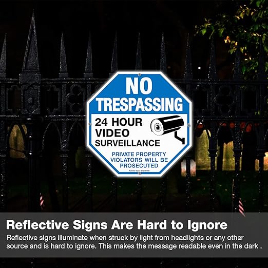 2-Pack No Trespassing Sign Private Property Protected By Video Surveillance Violators Will Be Prosecuted Sign, 10 x 10 Inch Reflective Aluminum, UV Protected, Weather/Fade Resistant, Easy to Install