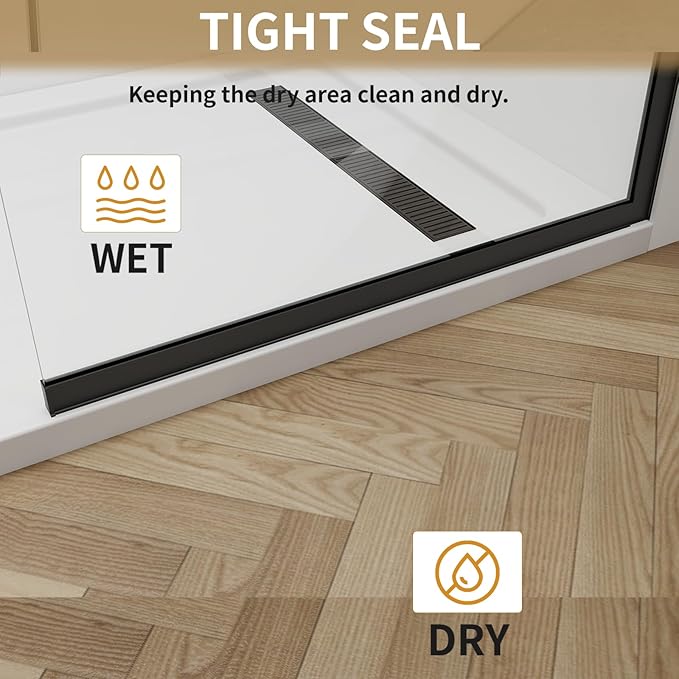 Shower Glass Wall Panel 36" W x 76" H, 3/8" (10mm) Tempered Glass, Half Frameless Fixed Shower Screen, Single Panel with Double-Sided Easy-Clean Coating - Matte Black