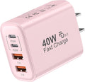 TT&C USB C Block 40W, 4 Ports Wall Plug Fast Charging Block, PD+QC Multiport Power Adapter USB C Charger Type C for iPhone 17, 17 Air, 17 Pro, 17 Pro Max, 16,15,14,13,12, Galaxy Phones (Pink 1Pack)
