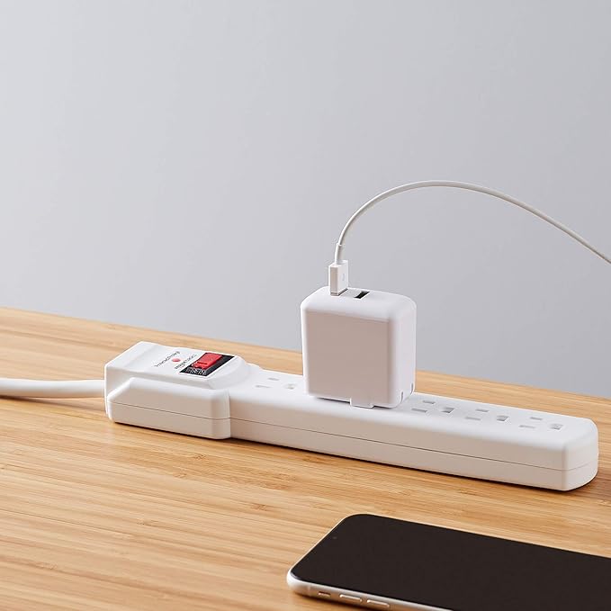 Amazon Basics Surge Protector Power Strip, 6-Outlet with 200J Protection, 2ft Extension Cord, Rectangle, White (20 Pack)