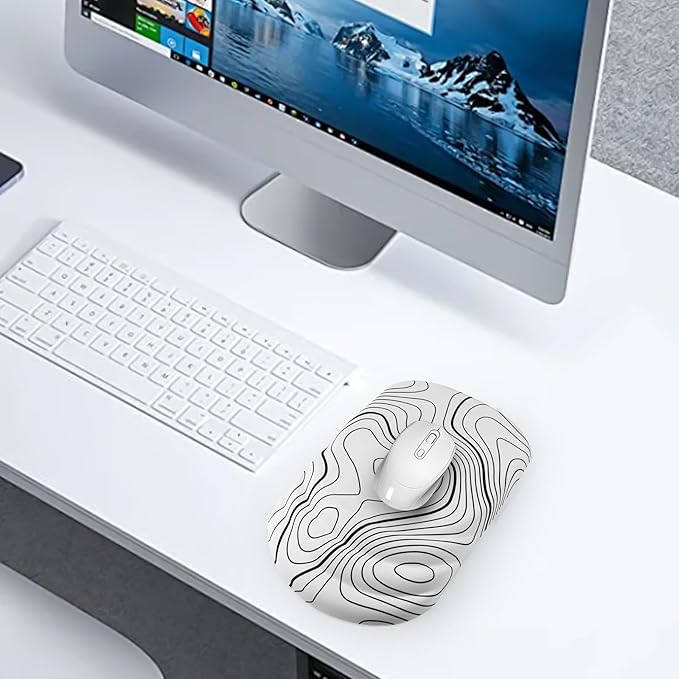Mouse Pad Wrist Wrist Rest, Comfortable Memory Foam Wrist Rest, Non-Slip PU Base, Ergonomic Wrist Support and Arm Rests for Gaming, Office, Computer Use, Relieve Typing Pain (White Line)