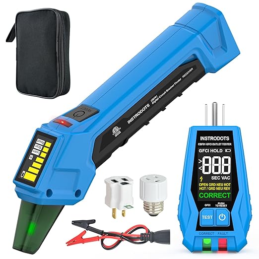 INSTRODOTS Circuit Breaker Finder Tool with Accessories, 90-135V AC Digital Breaker Finder with Integrated GFCI Outlet Tester, Circuit Tracer with Buzzer Alarm & Color Display, Includes Carrying Case