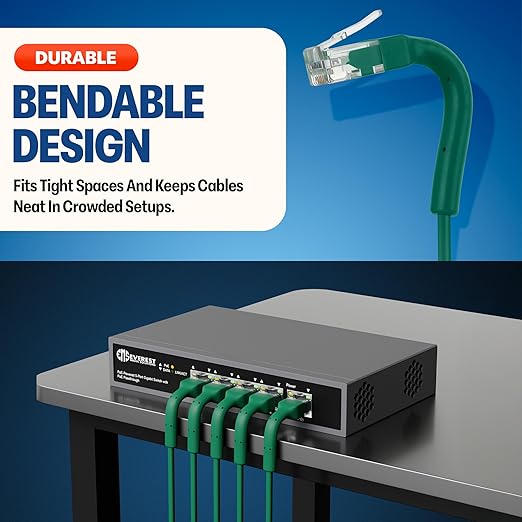Everest Ultra Slim Cat6a Ethernet Patch Cables 0.5ft Green - Image 2