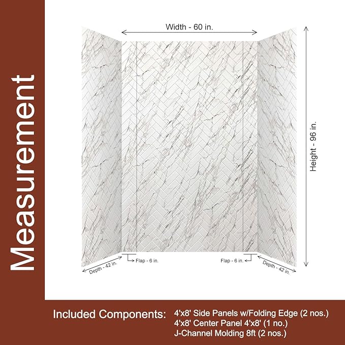 From Plain To Beautiful In Hours 133-640-HERR-KIT Herringbone Tile - Tub and Shower Wall Panels Surround (Covers/ 96 sq. ft.), Marble, 1 Piece