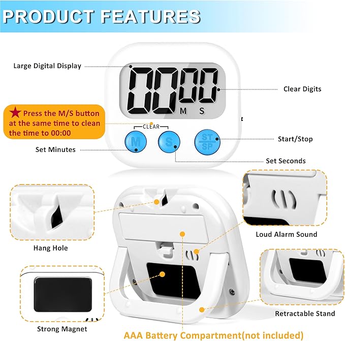 ZILLEEN Classroom Timer for Kids Teachers 2 Pack Digital Timers, White