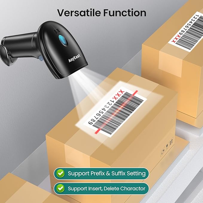 Anyeast 2D 1D Barcode Scanner : USB Wired Inventory QR Scanner with Stand for Computer POS MAC with Automatic Scanning, Handheld CMOS Image Bar Code Reader for Warehouse Library Supermarket