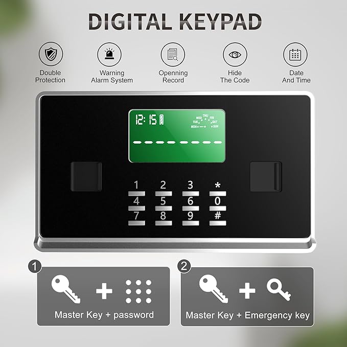 【US STOCK】TIGERKING 7.2 Cubic Feet Extra Large Heavy Duty Safe Box, Home Safe with Double Safety Key Lock and Separate Lock Box, Digital safe with 2 Removable Shelf for Home Hotel Office,132lbs