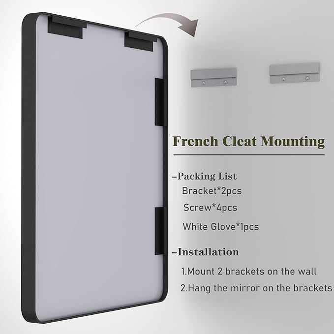 48x36 Black Matte Bathroom Mirror for Wall, Black Metal Framed Vanity Mirror for Bathroom, Rounded Rectangle Mirror with Beveled Border, Anti-Rust, Shatterproof (Horizontal/Vertical)