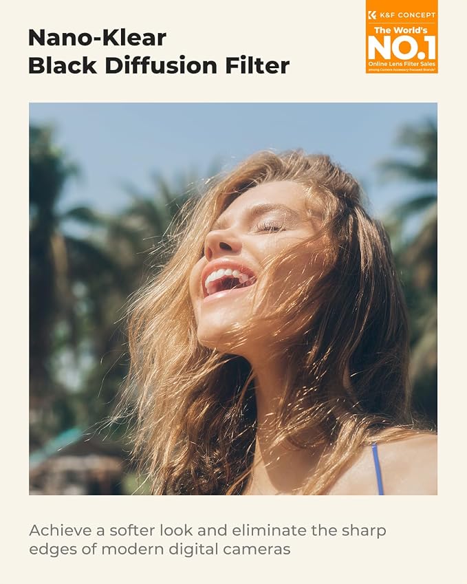 K&F CONCEPT 58mm Black Diffusion 1/4 Filter Mist Cinematic Effect Filter - Image 2
