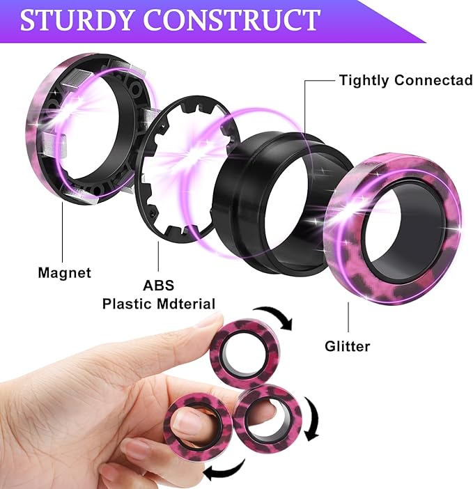 Cevioce 9Pcs Magnetic Rings Fidget Toy Set, ADHD Anxiety Magnetic Fidget Toys Adults Fidget Spinner Rings for Relief, Valentines Day Gifts Gifts for 8+ Year Old Teen Boy Girl Easter Basket Stuffers C