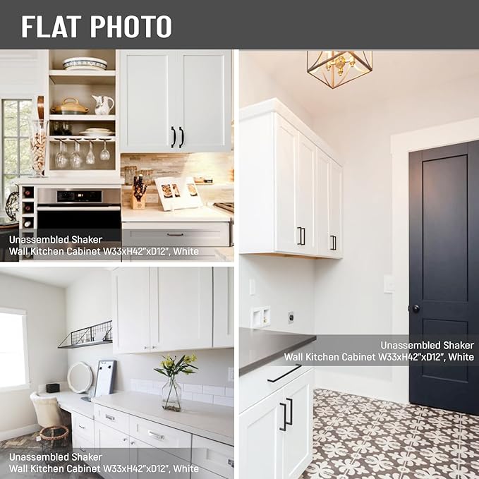 Wall Kitchen Cabinets, RTA Cabinets, White Shaker Cabinet, Wall Mounted, RTA Upper Cabinet, Modern for Kitchen and Bathroom with Door (White, 33 W x 42" H x 12" D)