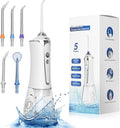 SweetLF Water Dental Flosser Pick for Teeth, 5 Modes Cordless Portable Oral Irrigator, 300ML Tank Water Teeth Cleaner with 5 Jet Tips, IPX7 Waterproof Rechargeable Flossing Picks for Home Travel