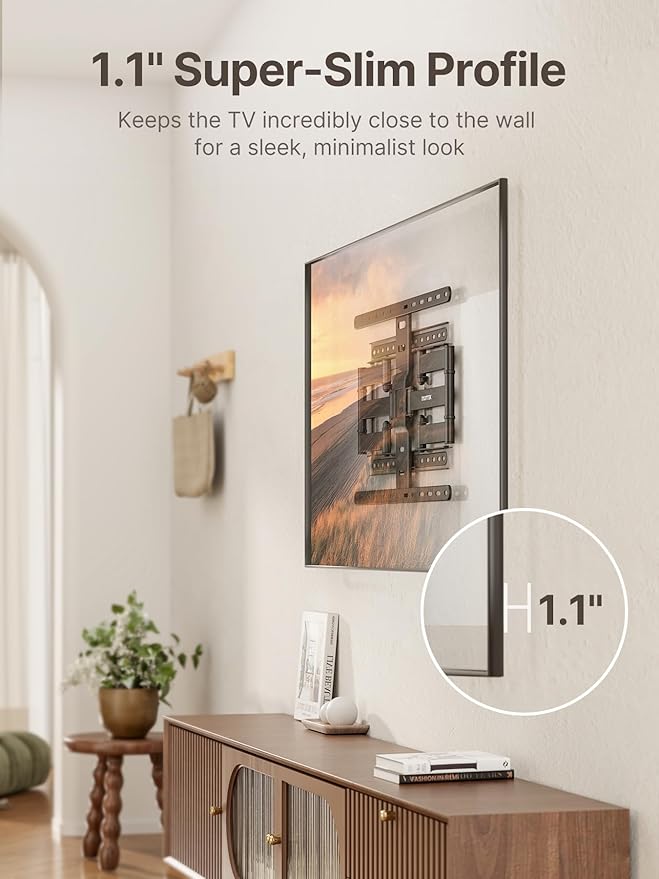 monTEK Ultra Slim TV Wall Mount for 43-90 Inch TVs | 1.1" Thin Low Profile Full Motion Bracket | Dual Swivel Articulating Arms with Tilt | Max VESA 600x400mm | Holds 132lbs | Fits 16"/18" Studs