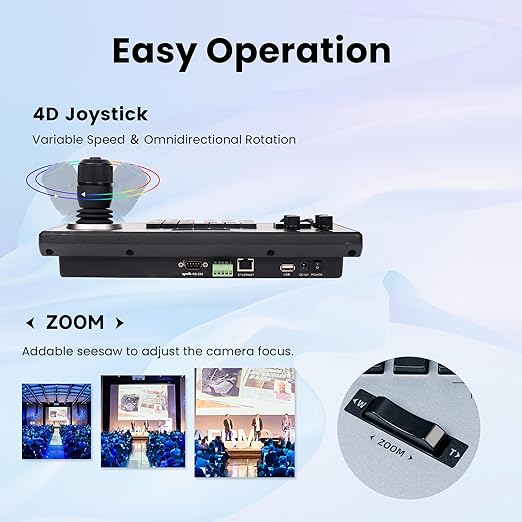 iuZee PTZ Camera Controller 4D Joystick PoE IP PTZ Keyboard with Controller 5" LCD Screen Preview, Support VISCA PELCO-P PELCO-D RS422 RS485 RS232 RJ45, for Live Streaming Meeting/Church Service/Education