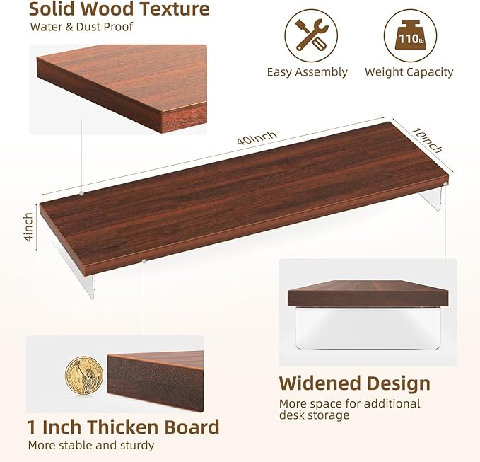 SSWOOD Dual Monitor Stand Riser, 40" Large Computer Monitor Stands for 2 Monitors, Wooden Desktop Organizer Shelf for Office Desk Computer, Laptop, TV, Monitor, Printer