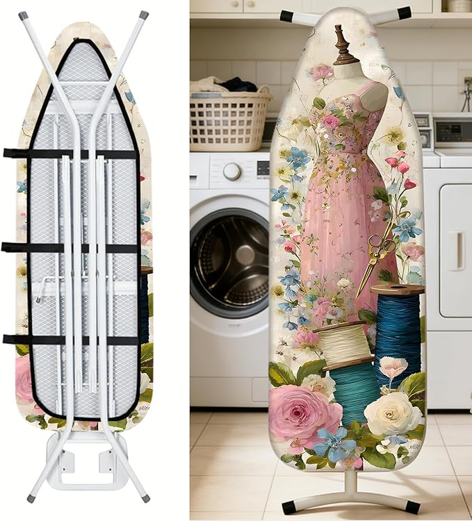 Nuxovilar Ironing Board Cover Needle Cotton 15x54 Inches | Ironing Board Cover and Pad Floral Gown Sewing Design for Sewing Room, Bedroom, Laundry Space