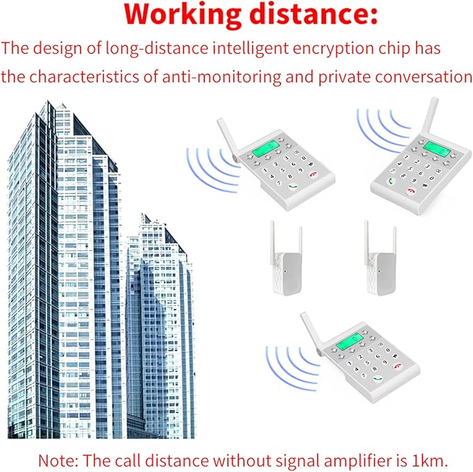 Eujgoov 1000m Distance Wireless Intercom Phone Hands Intercom System Intelligent Networking for Home, Business Office, Classroom, Telephone Audio (White)