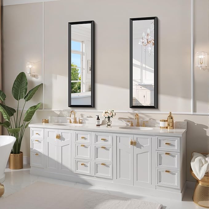 Black Bathroom Mirror 14 x 48 Inch Rectangle Wave Beveled for Wall Bathroom Vanity Mirror for Over Sink, Tempered Glass,for Entryway Hangs, Bathroom Living Room Horizontal or Vertical