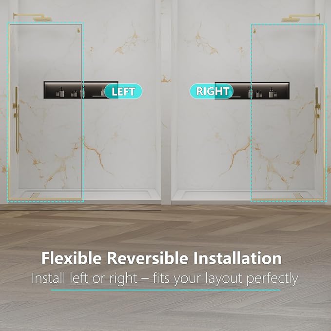 Shower Screen,32"W * 76"H Single Shower Glass Panel, 3/8"(10mm) Tempered Glass, Shower Wall Panels, Fix Shower Glass Screen for Bathroom - Brushed Gold