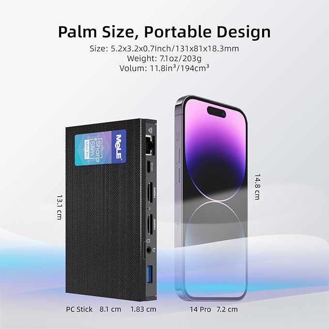 MeLE Fanless Mini PC Quieter3Q 11th Gen N5100 8GB 256GB, Micro Computer WiFi 5 Small Desktop Service with USB-C PD, Gigabit Ethernet, Dual HDMI 4K, Auto Power on, PXE Support M.2 SSD