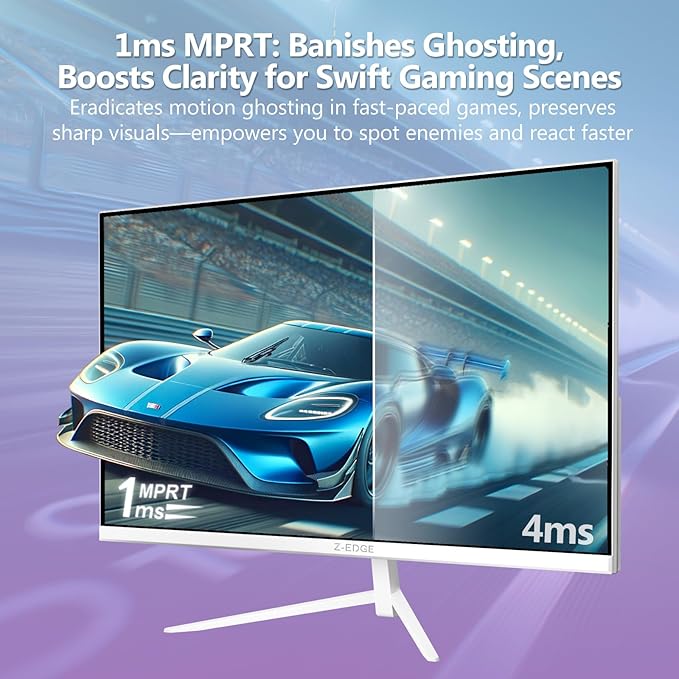 Z-Edge 24 inch 240Hz 165Hz Gaming Monitor, FHD 1080p, MPRT 1ms, IPS Monitor Gaming, 350nits, 16.7M Colors, 99% sRGB, UG24PJ Frameless Bezel, DP x1, HDMI x1(White)