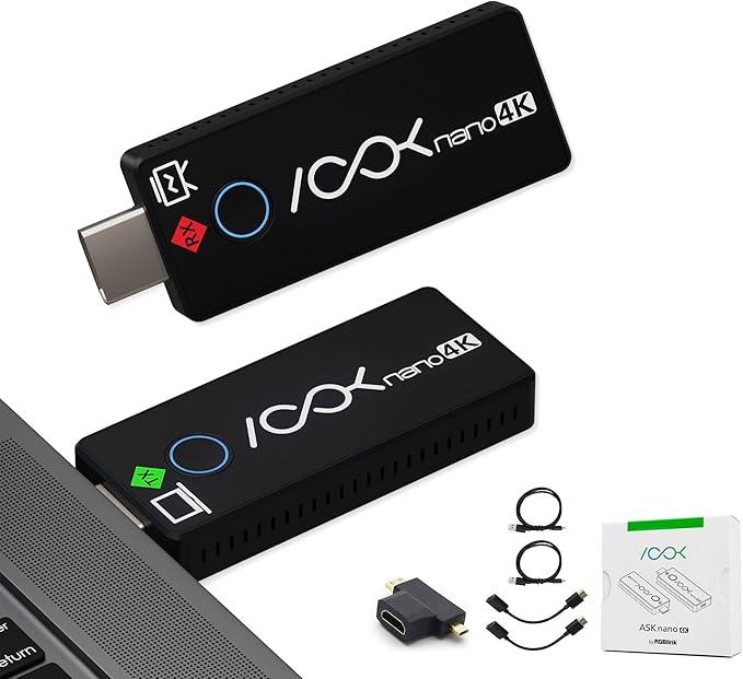 RGBlink 4K Wireless HDMI Transmitter & Receiver, Wireless HDMI Extender Presentation Kit for Meeting Room, Plug & Play, 131ft Low-Latency, PC to TV, Compatible with Yealink MeetingBoard, Ask Nano