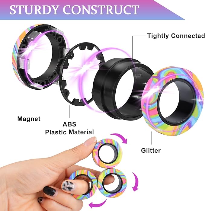 Cevioce Valentines Day Gifts for Him 8+ Year Old Teen Boy Adults, Magnetic Rings Fidget Toy Set, ADHD Anxiety Magnetic Fidget Toys Adults Fidget Spinner Rings for Relief, Easter Basket Stuffers 4