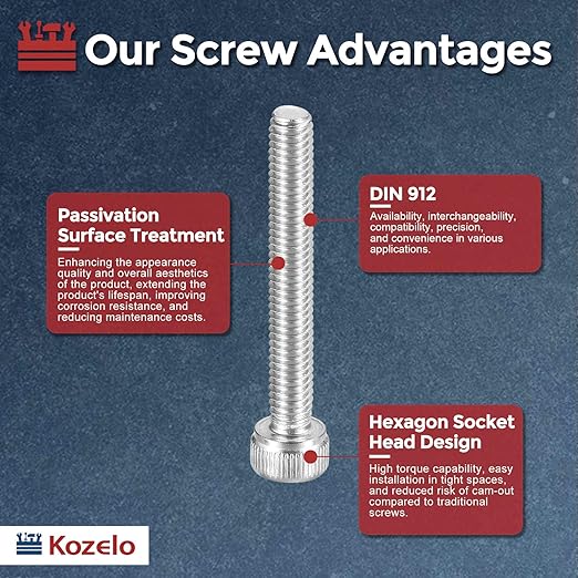 Kozelo 50pcs Socket Head Cap Screws - [M4-0.7 x 30mm] 304 Stainless Steel Allen Socket Drive for Electrical Motor 3D Printing Fan Engine Replacement Use, Silver