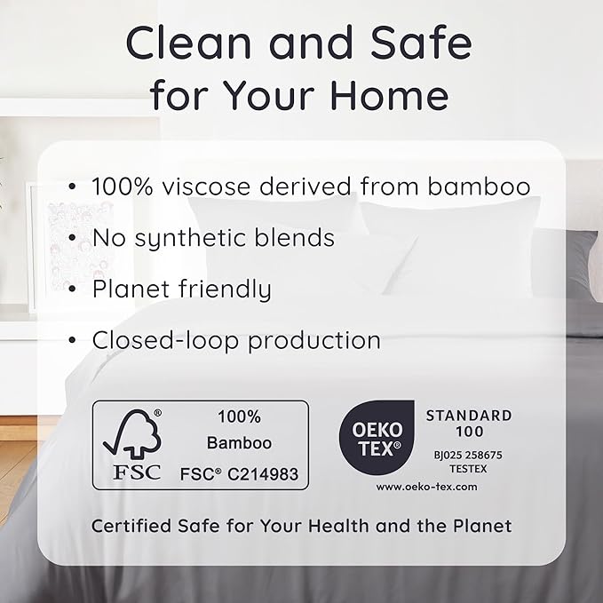 Bambaw 100% Viscose Derived from Bamboo Fitted Sheet Only, Soft Fitted Sheet Queen Size, Cooling Fitted Sheet with Straps, Deep Pocket Bottom Queen Fitted Sheet Only Fits Up to 16’’ (Dark Gray)