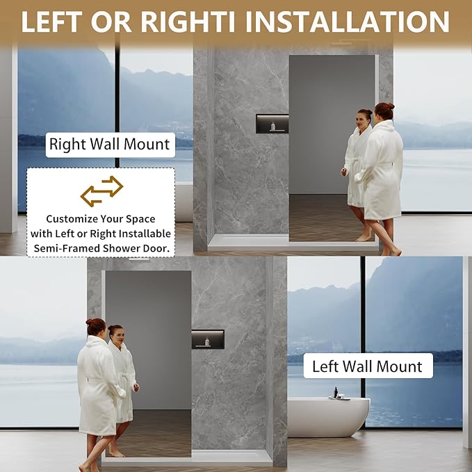 36"x76" Fixed Glass Shower Door, Single Mirror Privacy 3/8"(10mm) Thick Tempered Glass, Frameless Shower Glass Panel, Shower Screen Half Wall for Walk in Shower, Bright Chrome