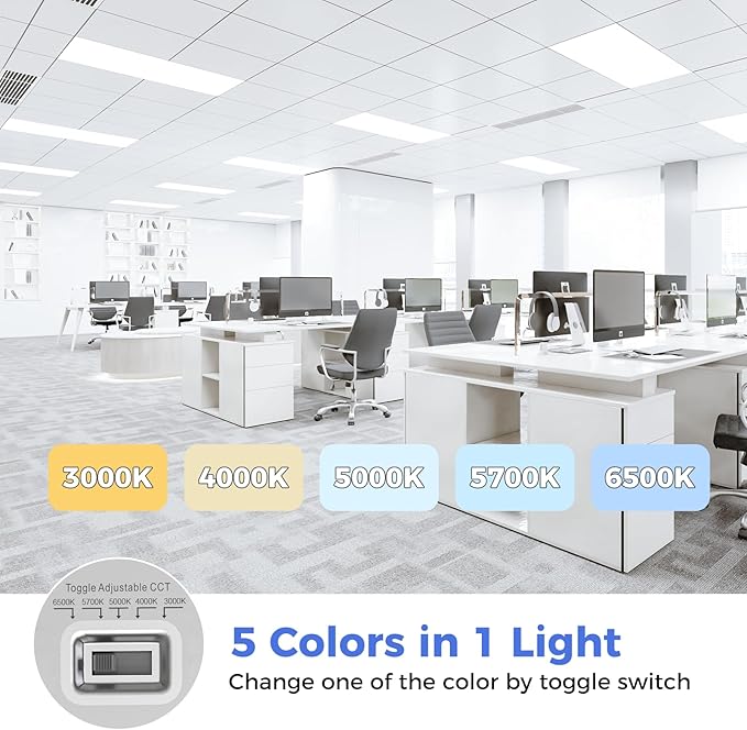 AIKVSXER 6 Pack 2x4 LED Flat Panel Light - Selectable 5 CCT 3000K-6500K & 5 Wattage 30-70W 7700Lm 0-10V Dimmable 2 x 4 led Drop Ceiling Light Fixture 120-277V for Commercial and Home